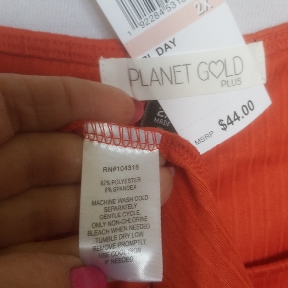 Women's Plus Size 1X Dress Built In Accent Belt Planet Gold Soft Orange - Picture 3 of 8